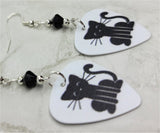 Black Cat Guitar Pick Earrings with Black Swarovski Crystals