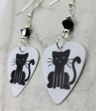 Black Cat Guitar Pick Earrings with Black Swarovski Crystals