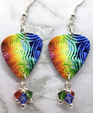 Striped Tie Dye Guitar Pick Earrings with Swarovski Crystal Dangles