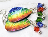 Striped Tie Dye Guitar Pick Earrings with Swarovski Crystal Dangles