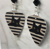 Black Cat in the Blinds Guitar Pick Earrings with Black Swarovski Crystals