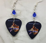 Protect and Serve German Sheperd with Blue Line Police Support Guitar Pick Earrings with Blue Swarovski Crystals