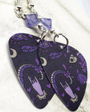 Occult Guitar Pick Earrings with Purple Swarovski Crystals