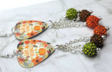 Give Thanks Autumnal Scene Guitar Pick Earrings with Pave Bead Dangles