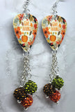 Give Thanks Autumnal Scene Guitar Pick Earrings with Pave Bead Dangles