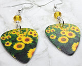 Field of Sunflowers Guitar Pick Earrings with Yellow Swarovski Crystals
