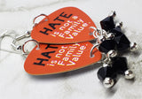 Hate is Not a Family Value Guitar Pick Earrings with Black Swarovski Crystal Dangles