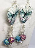 Dragonfly Guitar Pick Earrings with Pave Bead Dangles