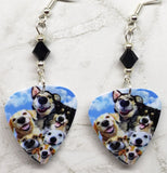 Dog Selfie Guitar Pick Earrings with Black Swarovski Crystals