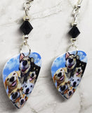 Dog Selfie Guitar Pick Earrings with Black Swarovski Crystals