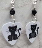 Black Cat Guitar Pick Earrings with Black Pave Beads