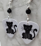 Black Cat Guitar Pick Earrings with Black Pave Beads