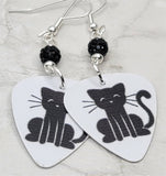 Black Cat Guitar Pick Earrings with Black Pave Beads