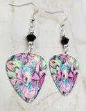 Colorful Flowered Guitar Pick Earrings with Black Swarovski Crystals