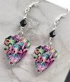 Colorful Flowered Guitar Pick Earrings with Black Swarovski Crystals