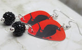 Raven on a Red Background Guitar Pick Earrings with Black Pave Bead Dangles