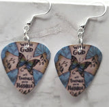 Cross and Butterfly With God All Things Are Possible Guitar Pick Earrings