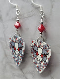 Skulls with Lightning and Stars Guitar Pick Earrings with Red Swarovski Crystals
