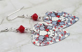 Skulls with Lightning and Stars Guitar Pick Earrings with Red Swarovski Crystals