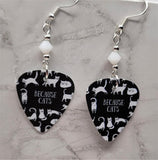 Because Cats Guitar Pick Earrings with White Alabaster Swarovski Crystals