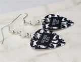 Because Cats Guitar Pick Earrings with White Alabaster Swarovski Crystals