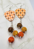 Autumnal Brown and Orange Argyle Guitar Pick with Pave Bead Dangles