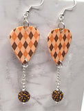 Autumnal Brown and Orange Argyle Guitar Pick with Brown Pave Bead Dangles