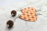 Autumnal Brown and Orange Argyle Guitar Pick with Brown Pave Bead Dangles