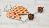 Autumnal Brown and Orange Argyle Guitar Pick with Brown Pave Bead Dangles