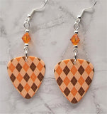 Autumnal Brown and Orange Argyle Guitar Pick with Orange Swarovski Crystals