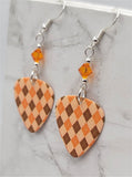 Autumnal Brown and Orange Argyle Guitar Pick with Orange Swarovski Crystals