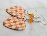Autumnal Brown and Orange Argyle Guitar Pick with Orange Swarovski Crystals