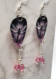 Black and Pink Dragonfly Guitar Pick Earrings with Pink Swarovski Crystal Dangles
