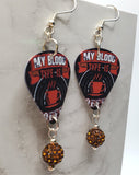 My Blood Type Is Coffee Guitar Pick Earrings with Brown Pave Bead Dangles