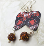 My Blood Type Is Coffee Guitar Pick Earrings with Brown Pave Bead Dangles