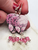Cherry Blossom Tree Guitar Pick Earrings with Pink Swarovski Crystal Dangles