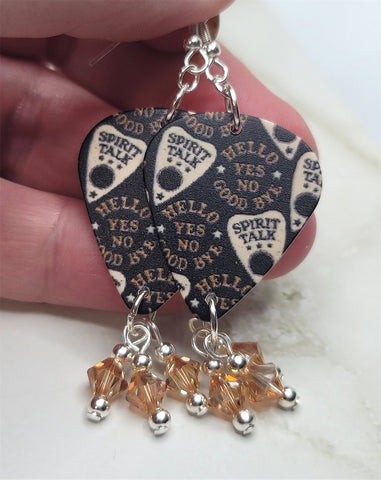 Spirit Board Planchettes Guitar Pick Earrings with Metallic Sunshine Swarovski Crystal Dangles