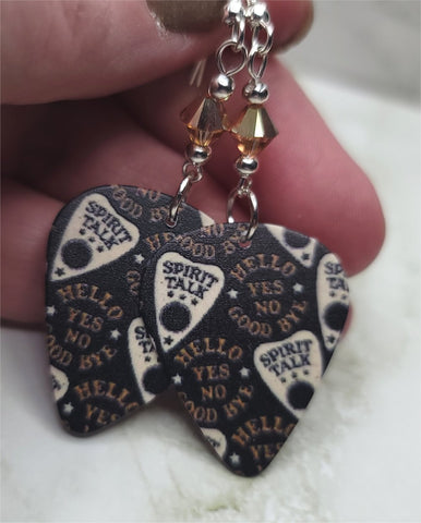 Spirit Board Planchettes Guitar Pick Earrings with Metallic Sunshine Swarovski Crystals