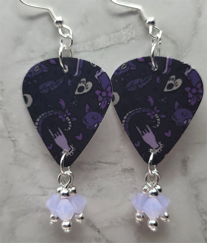 Occult Guitar Pick Earrings with Violet Opal Swarovski Crystal Dangles