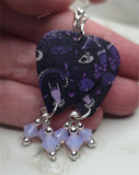 Occult Guitar Pick Earrings with Violet Opal Swarovski Crystal Dangles