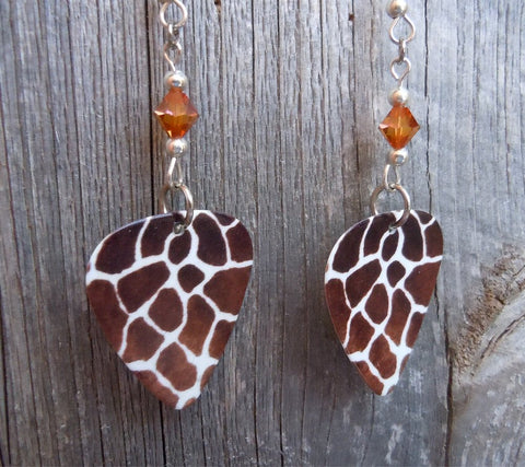 Giraffe Pattern Guitar Pick Earrings with Topaz Swarovski Crystals