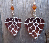 Giraffe Pattern Guitar Pick Earrings with Topaz Swarovski Crystals