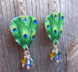 Peacock Guitar Pick Earrings with Swarovski Crystal Dangles