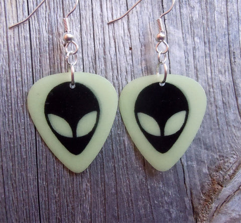 Glow in the Dark Alien Head Guitar Pick Earrings