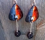 Guitar Fire and Ice Guitar Pick Earrings with Black Rhinestone Dangles