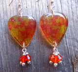 Transparent Orange and Yellow Autumn Leaves Guitar Pick Earrings with Fire Opal Swarovski Crystal Dangles