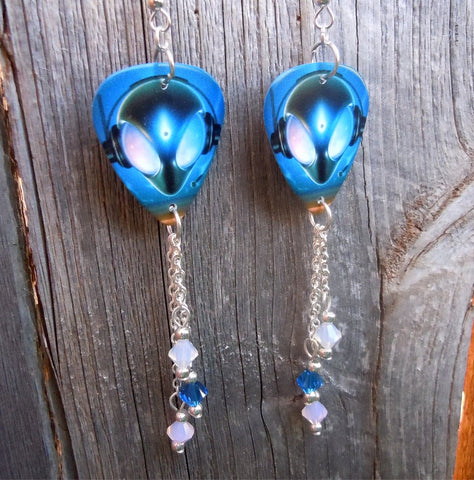 Alien Guitar Pick Earrings with Swarovski Crystal Dangles