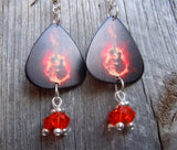 Acoustic Guitar of Flames Guitar Pick Earrings with Orange Swarovski Crystal Dangles