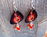 Acoustic Guitar of Flames Guitar Pick Earrings with Orange Swarovski Crystal Dangles