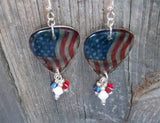 Transparent American Flag Guitar Pick Earrings with Swarovski Crystal Dangles
